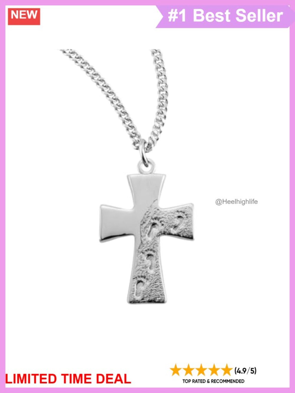 Footprints in the Sand Cross Pendant Necklace 16kt Gold Plated Sterling Silver